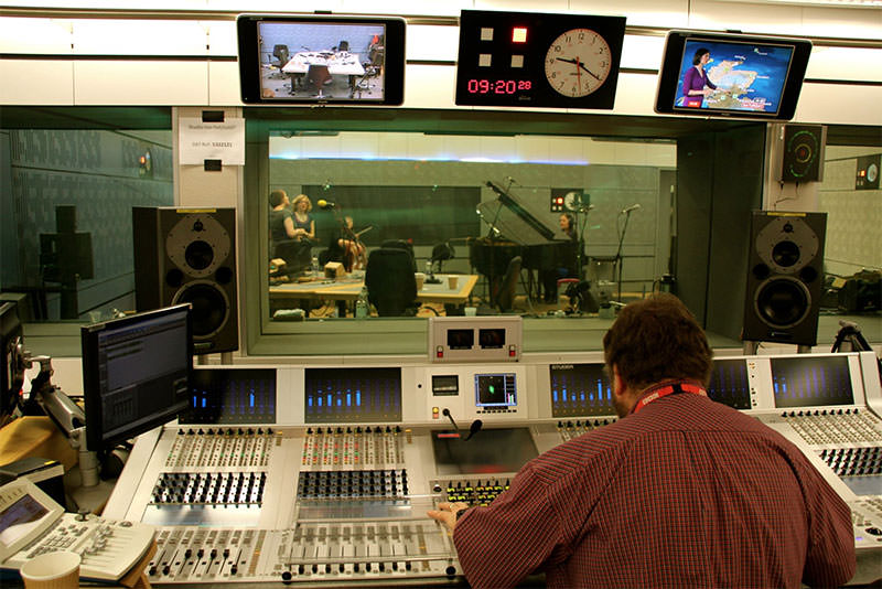 The control room of a BBC radio studio